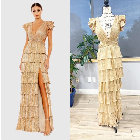 Mac Duggal Ruffle Tiered Criss Cross Lace Up Gown 26740 Size 4 - Picture 1 of 9